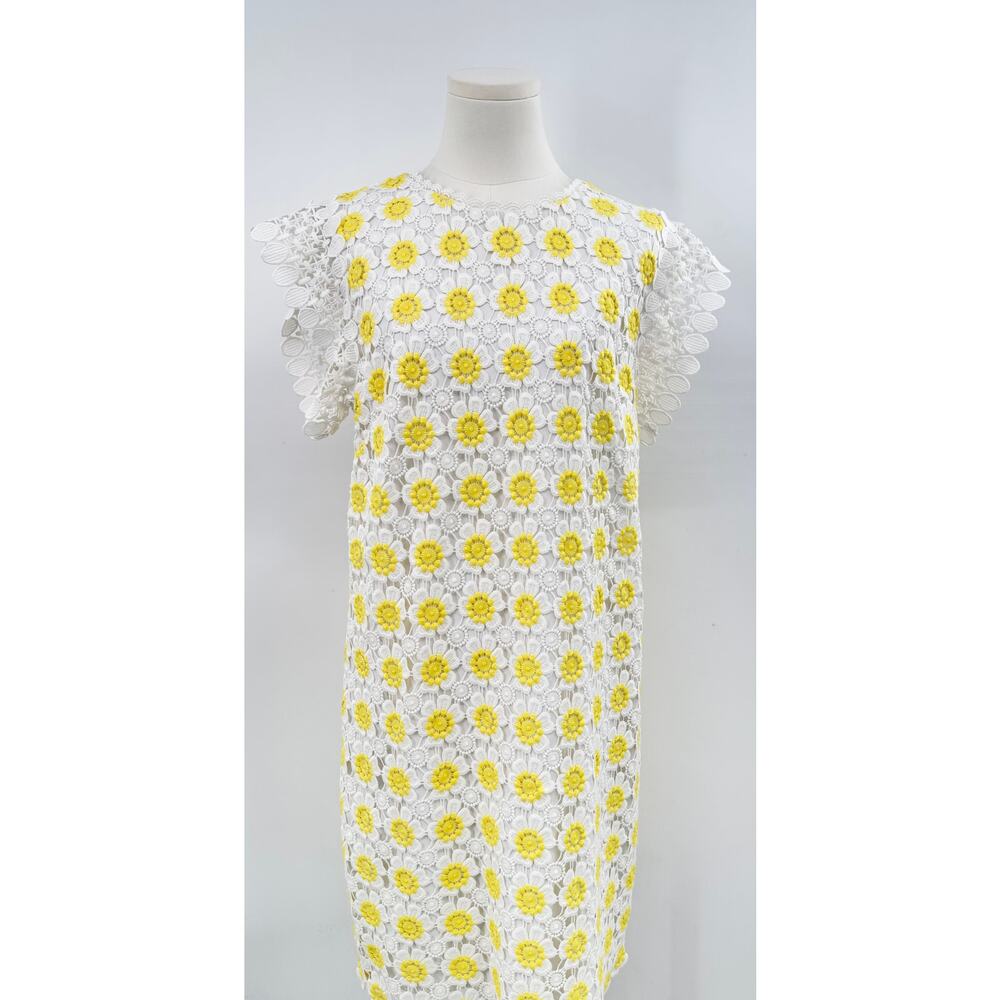 J Crew White Yellow Crochet Daisy Lace Dress Short Cap Sleeve